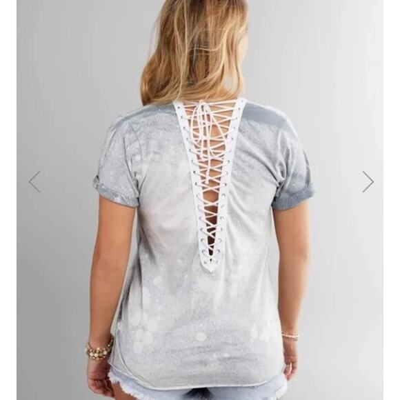 Affliction Charlotte Oak Lace Up Rhinestone Top Small - Picture 2 of 8